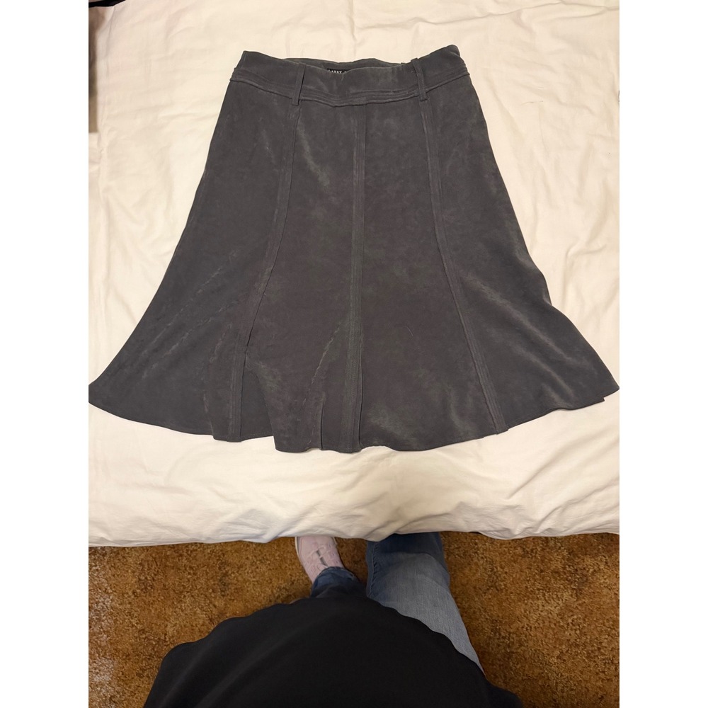 Larry Levine Gray Faux Suede A-Line Midi Skirt Paneled Stretch Size 10